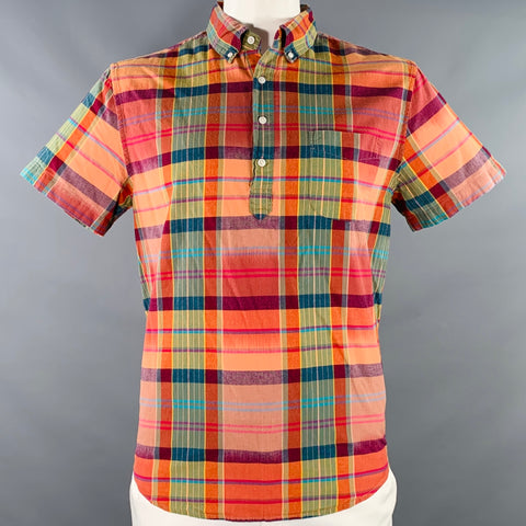 J.CREW Size L Multi Color Cotton Madras Classic Short Sleeve Shirt