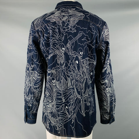 WHO DECIDES WAR Size XL -Four Horsemen- Navy White Embroidery Cotton Denim Coat