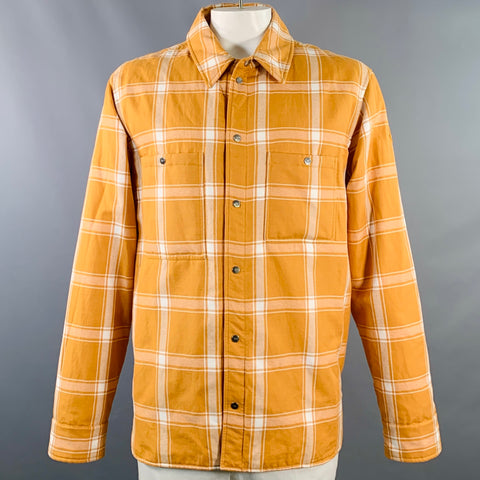 MONCLER GENIUS Size XL Yellow White Plaid Cotton Linen Oversized Shirt Jacket