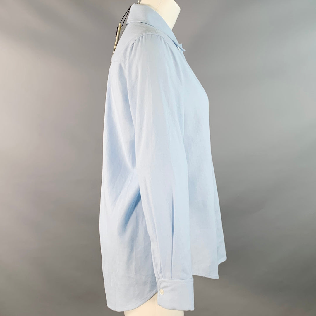 USISI.SISTER Size S Blue Cotton Linen One Pocket Braided Trim Blouse