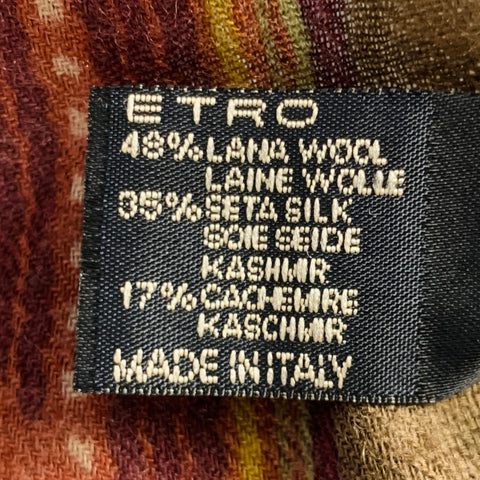 ETRO Green Brick Red Mixed Pattern Wool Blend Scarf