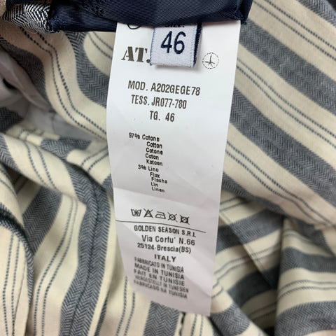 AT.P.CO Size 36 Beige Navy Stripe Cotton Linen Notch Lapel Sport Coat