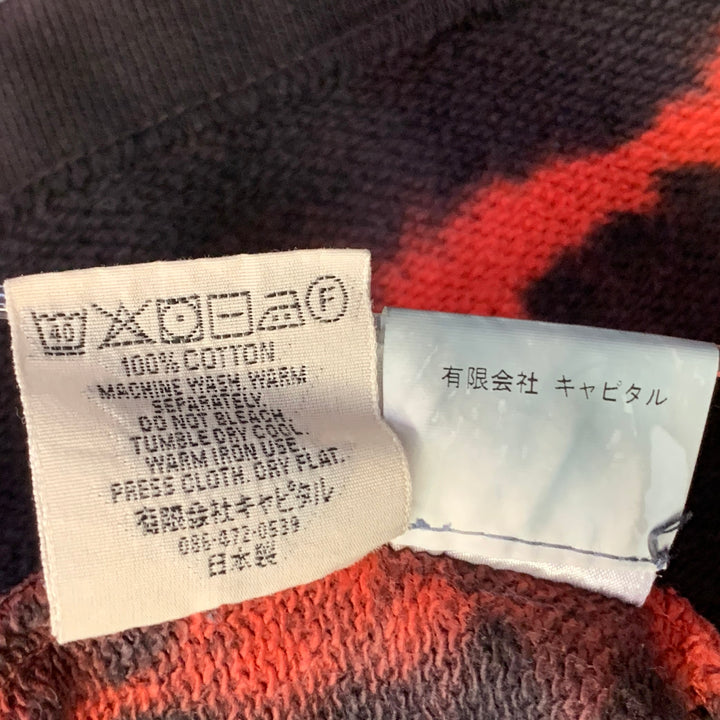 KAPITAL Size S Black Orange Tie Dye Cotton Oversized V-Neck Sweatshirt