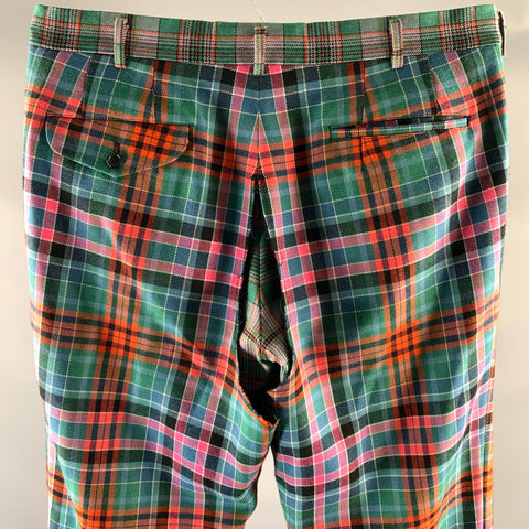 COMME des GARCONS Size 36 Green Red Pink Plaid Wool Chap Panel Dress Pants