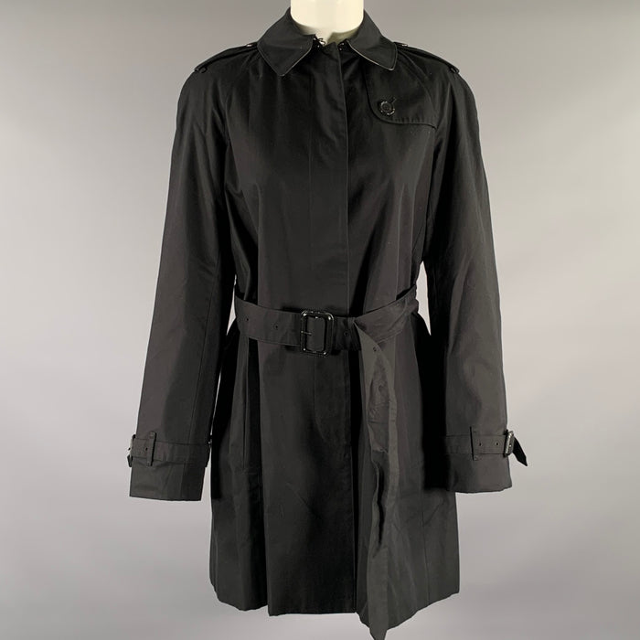 BURBERRY Size 6 Black Cotton Solid Trench Coat