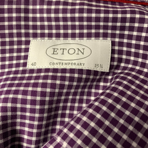 ETON Size 40 Purple White Gingham Cotton Button Up Long Sleeve Shirt