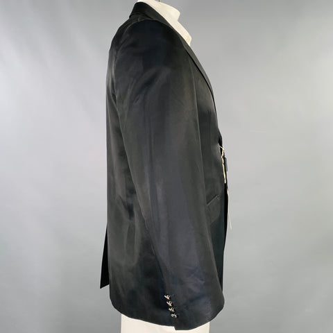 CARLO PIGNATELLI Size 42 Long Black Blue Tornasol Acetate Sport Coat