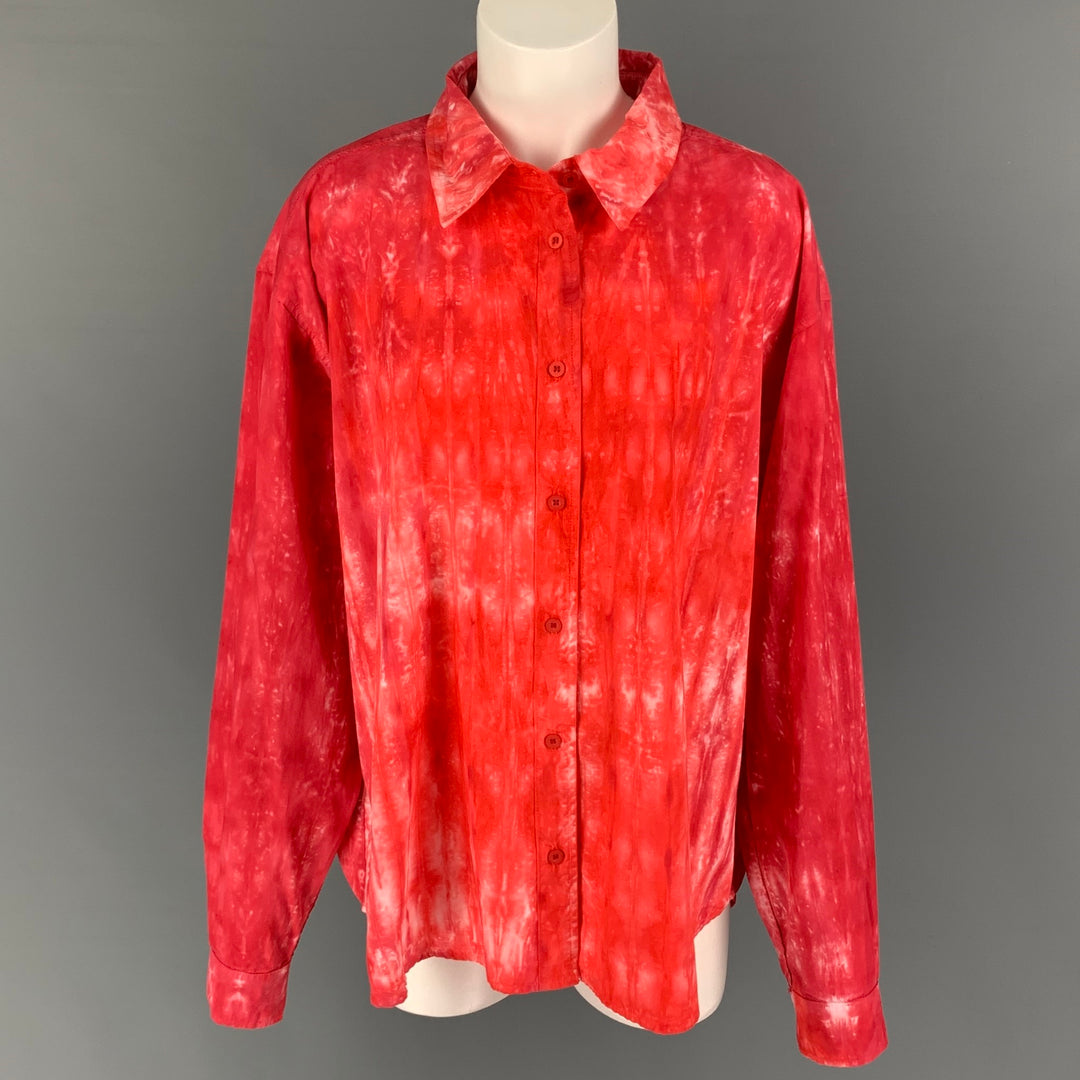 COTTON CITIZEN Size L Red White Cotton Tie Dye Button Up Shirt