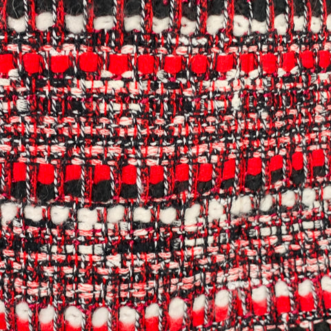 LUISA SPAGNOLI Size 10 Black Red White Wool Blend Boucle Single Breasted Coat