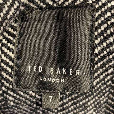 TED BAKER Size XXXL Black White Herringbone Wool Blend Coat