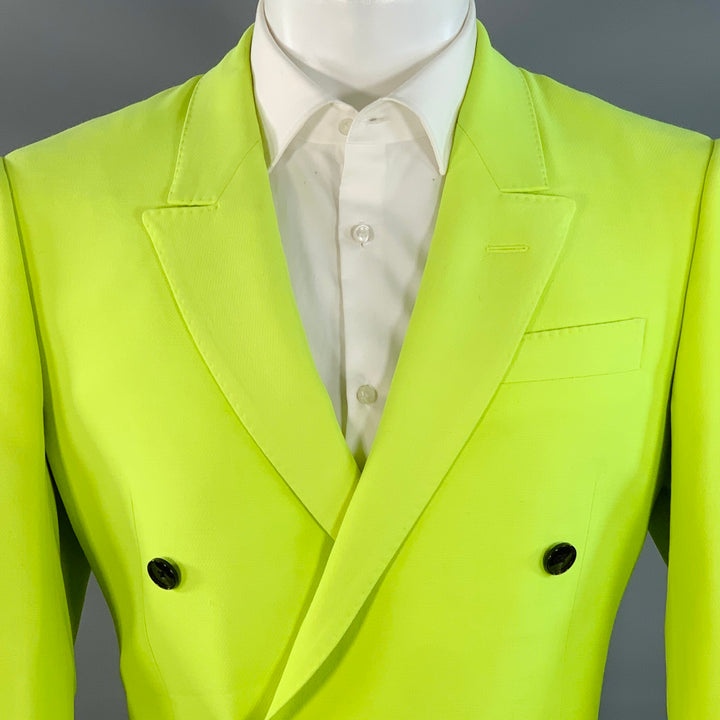 TEDDY VONRANSON Size 38 Neon Yellow Wool Silk Peak Lapel Double Breasted Sport Coat