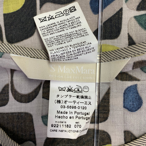 MAX MARA Size 8 Grey Multi Color Cotton Silk Abstract Short Sleeve Dress