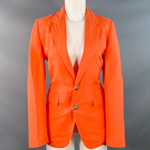 RALPH LAUREN Size 4 Orange Linen Cotton Notch Lapel Jacket Blazer