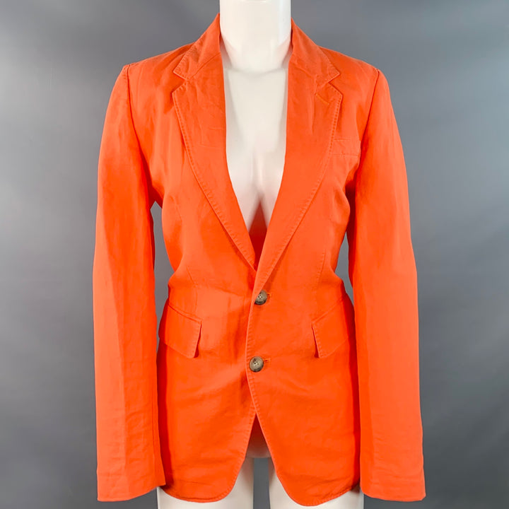 RALPH LAUREN Size 4 Orange Linen Cotton Notch Lapel Jacket Blazer