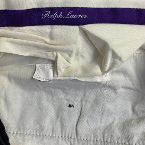 RALPH LAUREN Pantalon décontracté plissé en velours côtelé de coton, taille L, bleu marine