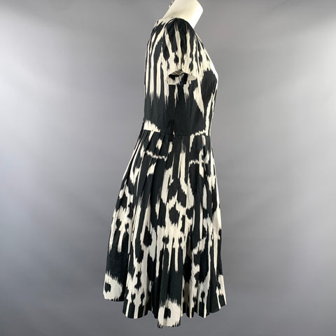 PRADA Size S Black White Cotton Blend Ikat Boat Neck Knee Length Dress