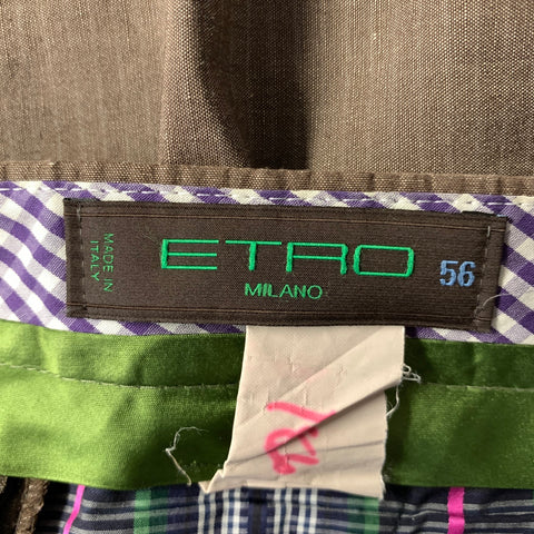 ETRO Size 38 Brown Stripe Cotton Linen Blend Flat Front Casual Pants