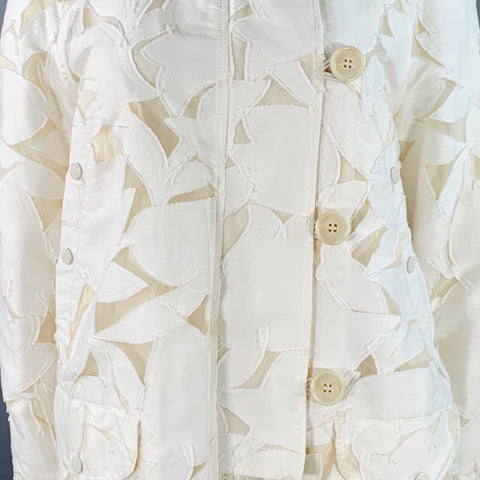 MONCLER Size L Off White Cotton Silk Cut Out Parka Jacket