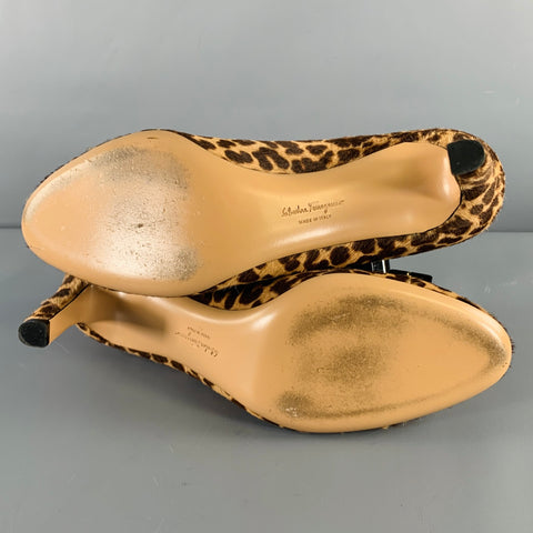 SALVATORE FERRAGAMO Size 9 -Carla- Brown Beige Calf Hair Animal Print Bow Pumps