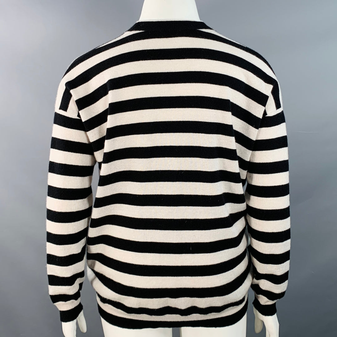 BRUNELLO CUCINELLI Size L Black White Cashmere Stripe Monili Beaded Sequined Cardigan