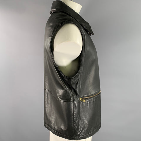 ANDREW MARC Size L Black Leather Pointed Collar Vest