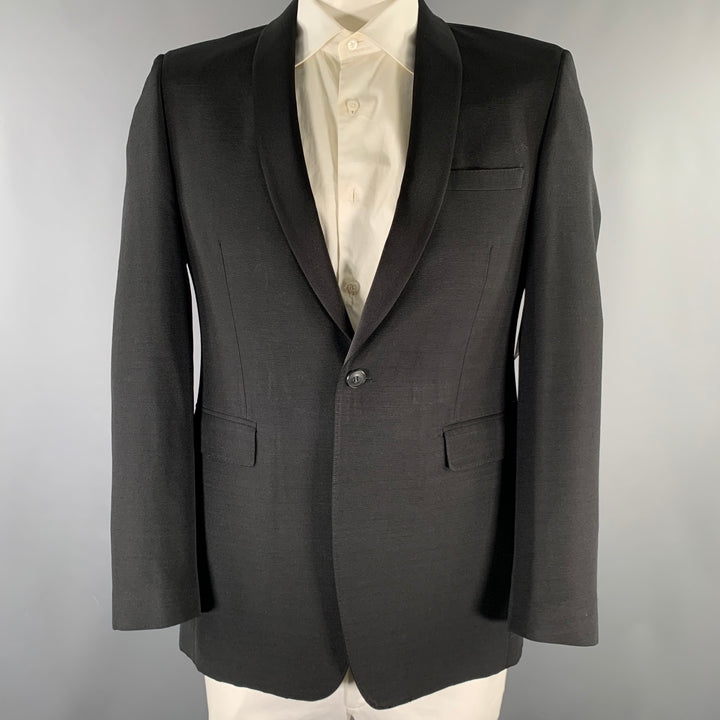 BURBERRY LONDON Size 42 Regular Black Wool Silk Shawl Lapel Sport Coat