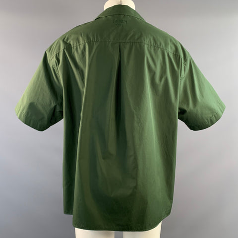 FENDI Size S Green Cotton Camp Short Sleeve Shirt