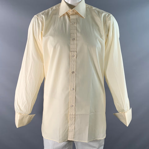 TURNBULL & ASSER Size L Beige Cotton Curved Cutaway Long Sleeve Shirt