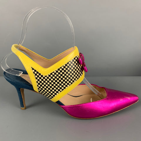 NICHOLAS KIRKWOOD Talla 8 Zapatos de tacón con patrones mixtos de cuero multicolor rosa