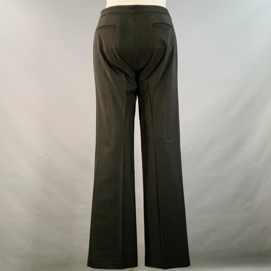 ELIE TAHARI Size 12 Black Polyester Blend Pinstripe Straight Dress Pants
