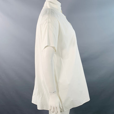 AGNONA Size 14 White Cotton Short Sleeve Casual Top