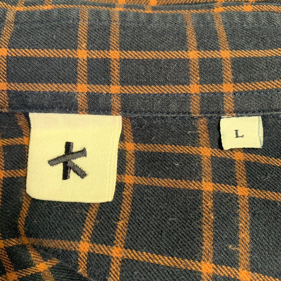 ADAM KIMMEL Size L Navy Orange Plaid Cotton Flannel Long Sleeve Shirt