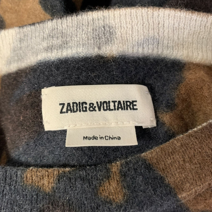 ZADIG & VOLTAIRE Size S Brown Grey Cashmere Camouflage Pull On Pullover