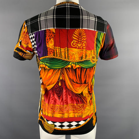 VERSACE Size S Black Color Block Cotton Pull On T-shirt