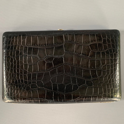 ABAS Black Embossed Leather Metal Clutch