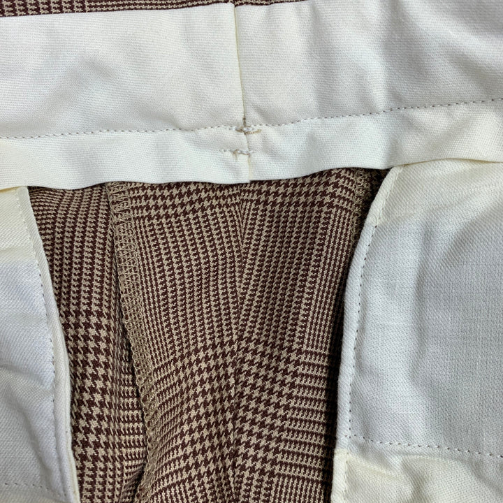 POLO by RALPH LAUREN Size 30 Brown Beige Glenplaid Cotton Pleated Tapered Dress Pants