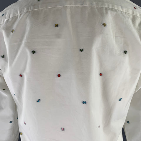 KENZO Size S White Geometric Dot Cotton Button Up Long Sleeve Shirt
