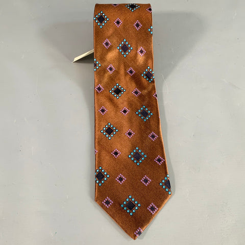 ROMEO GIGLI Vintage Brown Blue Purple Geometric Jacquard Silk Tie