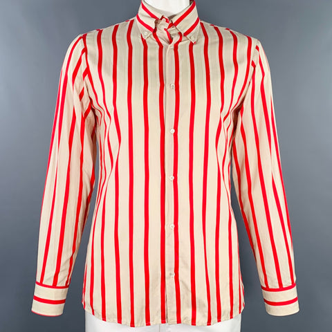 MARTIN MARGIELA Size L Beige Red Stripe Cotton Button Down Long Sleeve Shirt