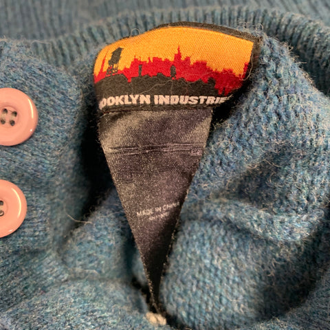 BROOKLYN INDUSTRIES Size L Blue Grey Knit Lambswool Half Placket Sweater