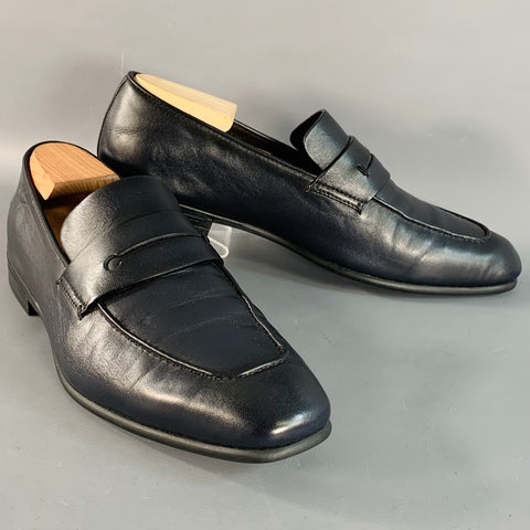 ERMENEGILDO ZEGNA Size 9 L'Asola Black Lambskin Leather Penny Loafers