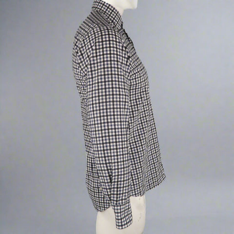 ETRO Size S Navy Checkered Cotton Button Up Long Sleeve Shirt