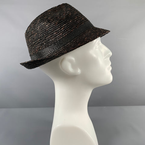 EMPORIO ARMANI Size 59 Black Brown Woven Straw Hats