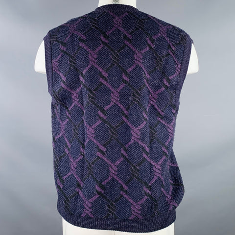 YVES SAINT LAURENT Vintage Size M Purple Knots Wool Blend V-Neck Vest