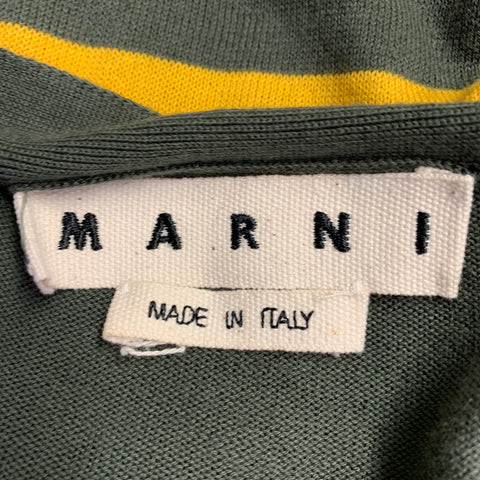 MARNI Size M Green Yellow Stripe Cotton V-Neck Cardigan