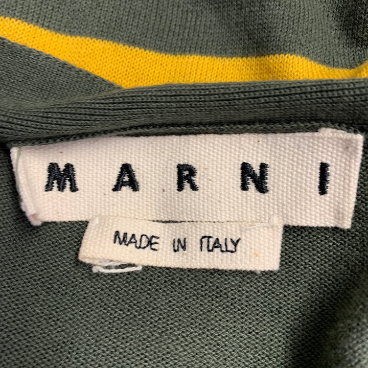 MARNI Size M Green Yellow Stripe Cotton V-Neck Cardigan