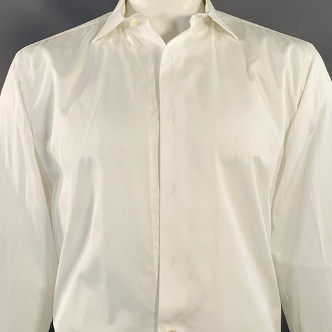 GUY ROVER Size L White Cotton Curved Cutaway Formal Long Sleeve Shirt