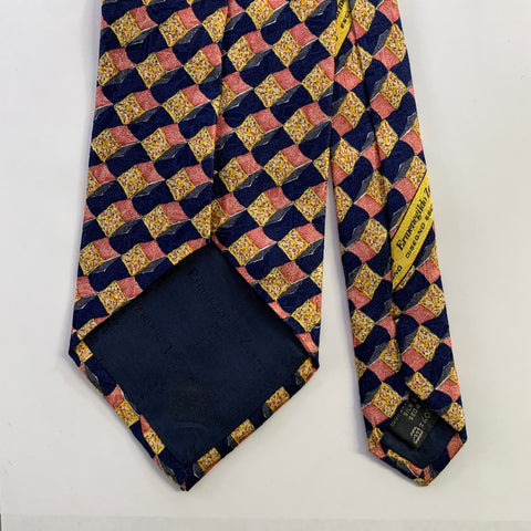 ERMENEGILDO ZEGNA Size One Size Peach Navy Abstract Silk Tie