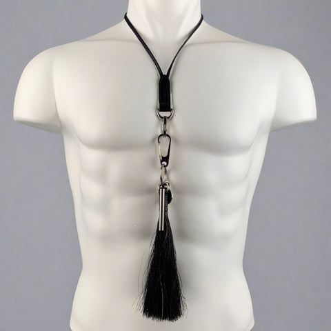 HANKAO NO Black Leather Metal Necklace