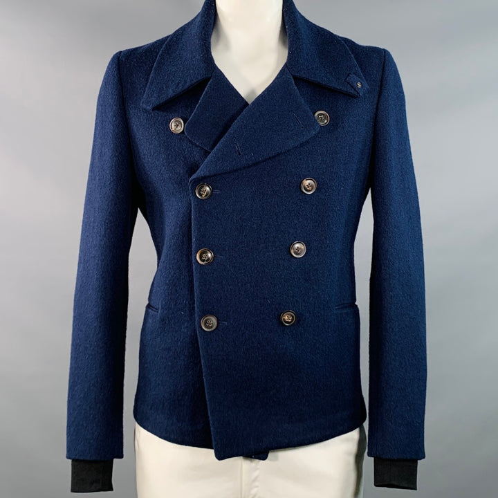 PAUL SMITH Size XL Navy Nylon Twill Double Breasted Coat